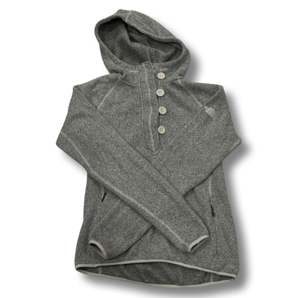 The North Face fleece Tunic size Small grey with cream accent mock neck and hood